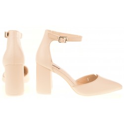 Czółenka sandały na obcasie słupku 8 cm. beżowe