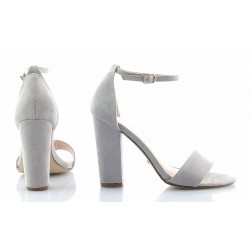 Sandały zamszowe pasek na słupku 10,5 cm. szare