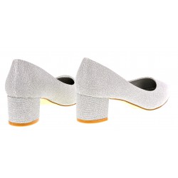 Czółenka na niskim słupku 5 cm. srebrne brokatowe