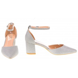 Czółenka na obcasie słupku 6 cm. srebrne brokatowe