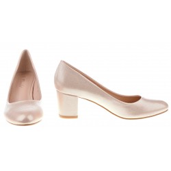 Czółenka na niskim słupku 6 cm. szampańskie