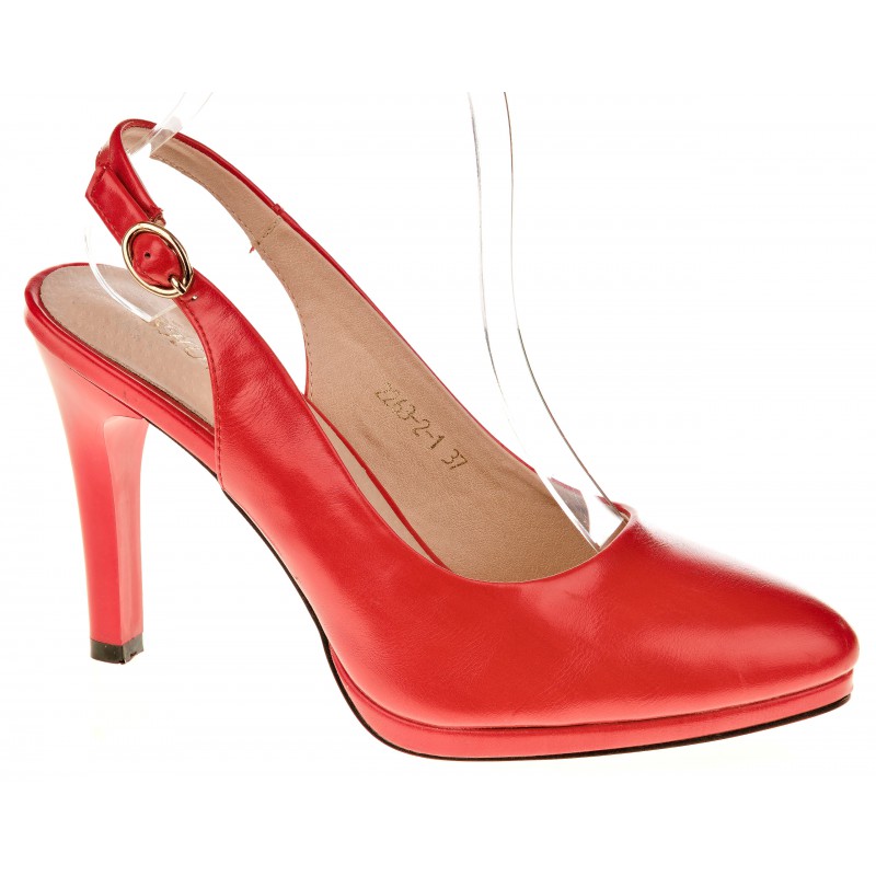 Czółenka bez pięty na szpilce 9,5 cm. czerwone
