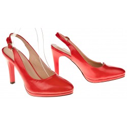 Czółenka bez pięty na szpilce 9,5 cm. czerwone