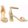 Sandały na obcasie słupku 7,5 cm. złote brokatowe