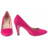Czółenka zamszowe na słupku 8,5 cm. fuksja