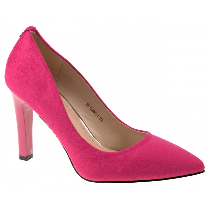 Czółenka zamszowe na słupku 9 cm. fuksja