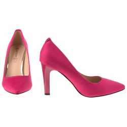 Czółenka zamszowe na słupku 9 cm. fuksja