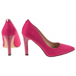 Czółenka zamszowe na słupku 9 cm. fuksja