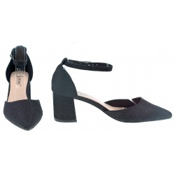 Czółenka na obcasie słupku 6 cm. czarne brokatowe