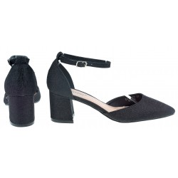 Czółenka na obcasie słupku 6 cm. czarne brokatowe