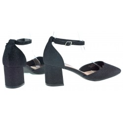 Czółenka na obcasie słupku 6 cm. czarne brokatowe