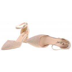 Czółenka na obcasie słupku 6 cm. champange brokatowe