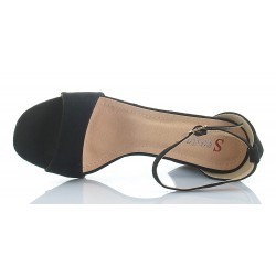 Sandały zamszowe na słupku 7 cm. pasek czarne