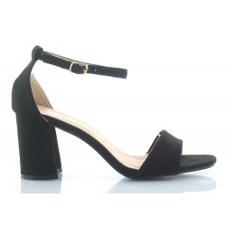 Sandały zamszowe na słupku 7 cm. pasek czarne