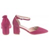Czółenka na obcasie słupku 6 cm. fuksja brokatowe