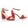 Sandały zamszowe na słupku 7 cm. pasek czerwone