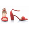 Sandały zamszowe na słupku 7 cm. pasek czerwone