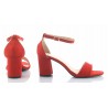 Sandały zamszowe na słupku 7 cm. pasek czerwone