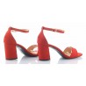 Sandały zamszowe na słupku 7 cm. pasek czerwone
