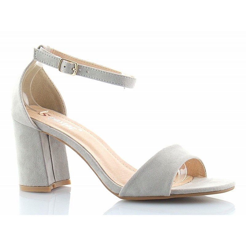 Sandały zamszowe na słupku 7 cm. pasek szare