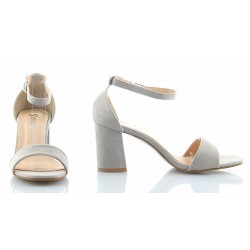Sandały zamszowe na słupku 7 cm. pasek szare