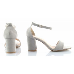 Sandały zamszowe na słupku 7 cm. pasek szare