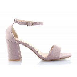 Sandały zamszowe na słupku 7 cm. pasek lawendowe
