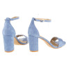 Sandały zamszowe na słupku 8,5 cm. zakryta pięta niebieskie