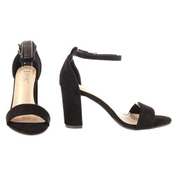 Sandały zamszowe na słupku 8,5 cm. zakryta pięta czarne