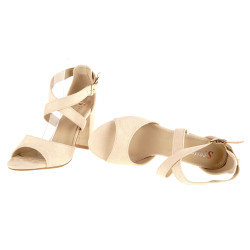 Sandały zamszowe na obcasie słupku 8,5 cm. beżowe