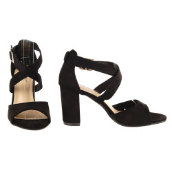 Sandały zamszowe na obcasie słupku 8,5 cm. czarne