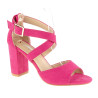 Sandały zamszowe na obcasie słupku 8,5 cm. fuksja