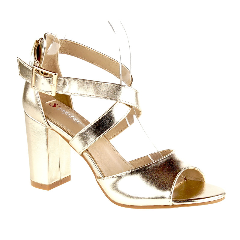 Sandały damskie na obcasie słupku 8,5 cm. złote