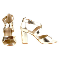 Sandały damskie na obcasie słupku 8,5 cm. złote