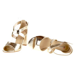 Sandały damskie na obcasie słupku 8,5 cm. złote