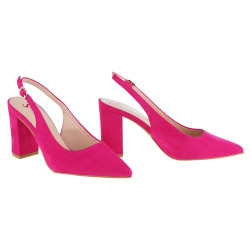Czółenka sandały zamszowe na słupku 9 cm. fuksja