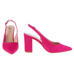Czółenka sandały zamszowe na słupku 9 cm. fuksja