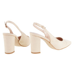 Czółenka sandały zamszowe na słupku 9 cm. beżowe