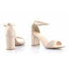 Sandały zamszowe na słupku 7 cm. pasek beżowe