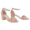 Sandały zamszowe na słupku 6 cm. zakryta pięta khaki beż