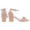 Sandały zamszowe na słupku 6 cm. zakryta pięta khaki beż