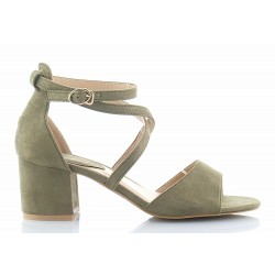 Sandały zamszowe na słupku 5,5 cm. zielone khaki