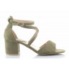 Sandały zamszowe na słupku 5,5 cm. zielone khaki