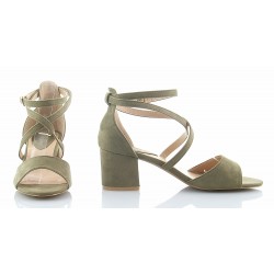 Sandały zamszowe na słupku 5,5 cm. zielone khaki