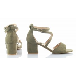 Sandały zamszowe na słupku 5,5 cm. zielone khaki