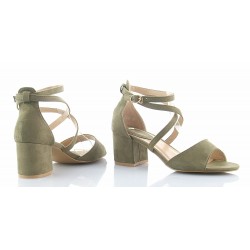 Sandały zamszowe na słupku 5,5 cm. zielone khaki