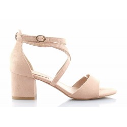 Sandały zamszowe na słupku 5,5 cm. pudrowy róż