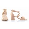 Sandały zamszowe na słupku 5,5 cm. pudrowy róż