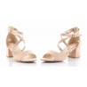 Sandały zamszowe na słupku 5,5 cm. pudrowy róż